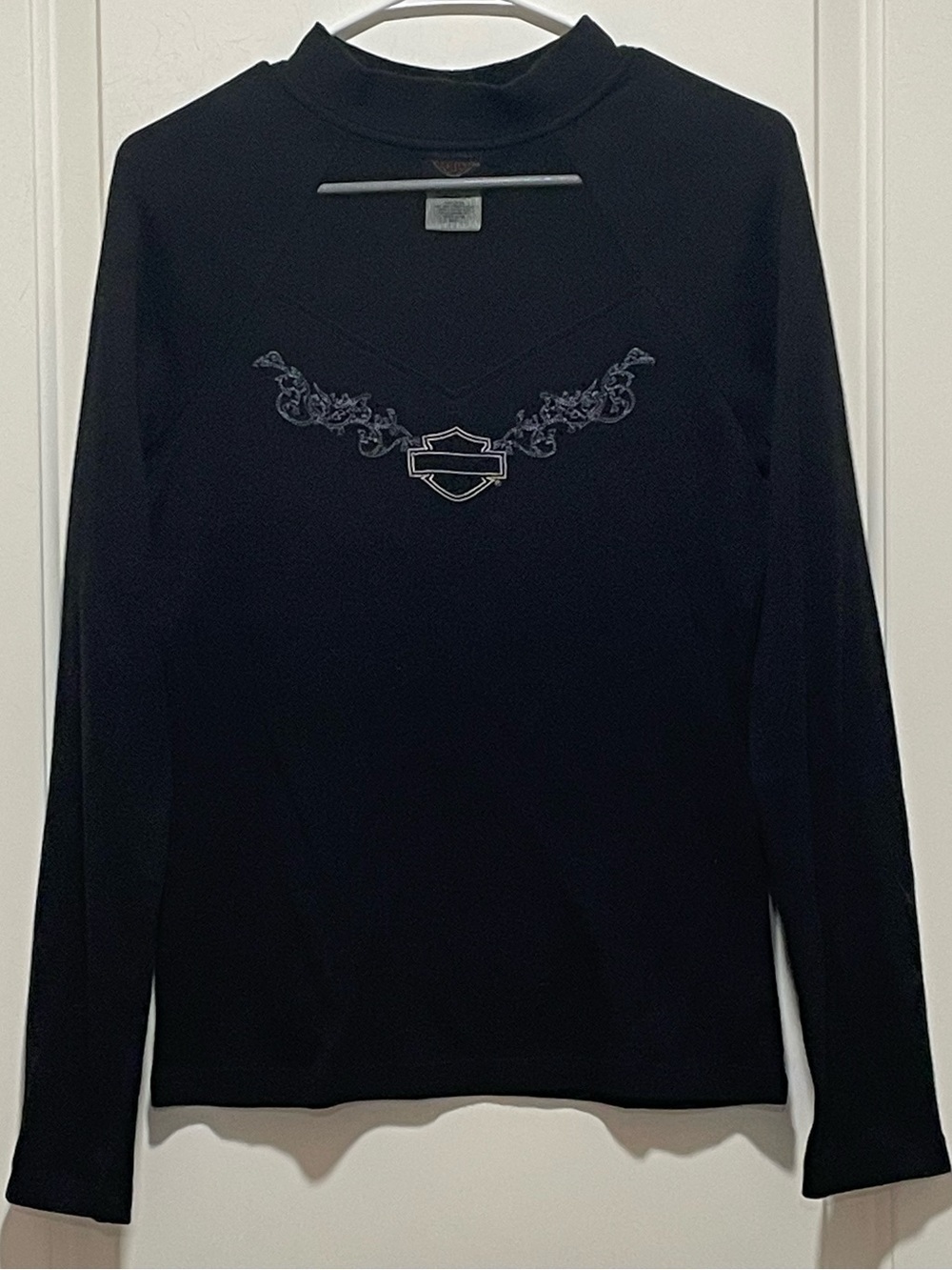 ❤️‍🔥 Harley-Davidson Austria Sz L Sheer Chest Black Long Sleeve Tee Silver Crest